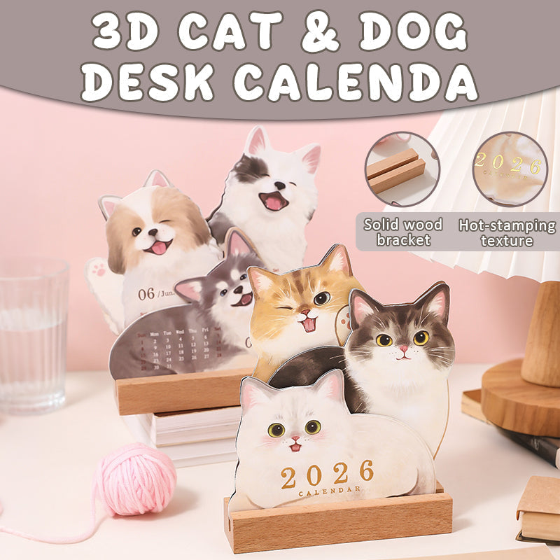 📅🐾3D-skrivebordskalender med katt og hun