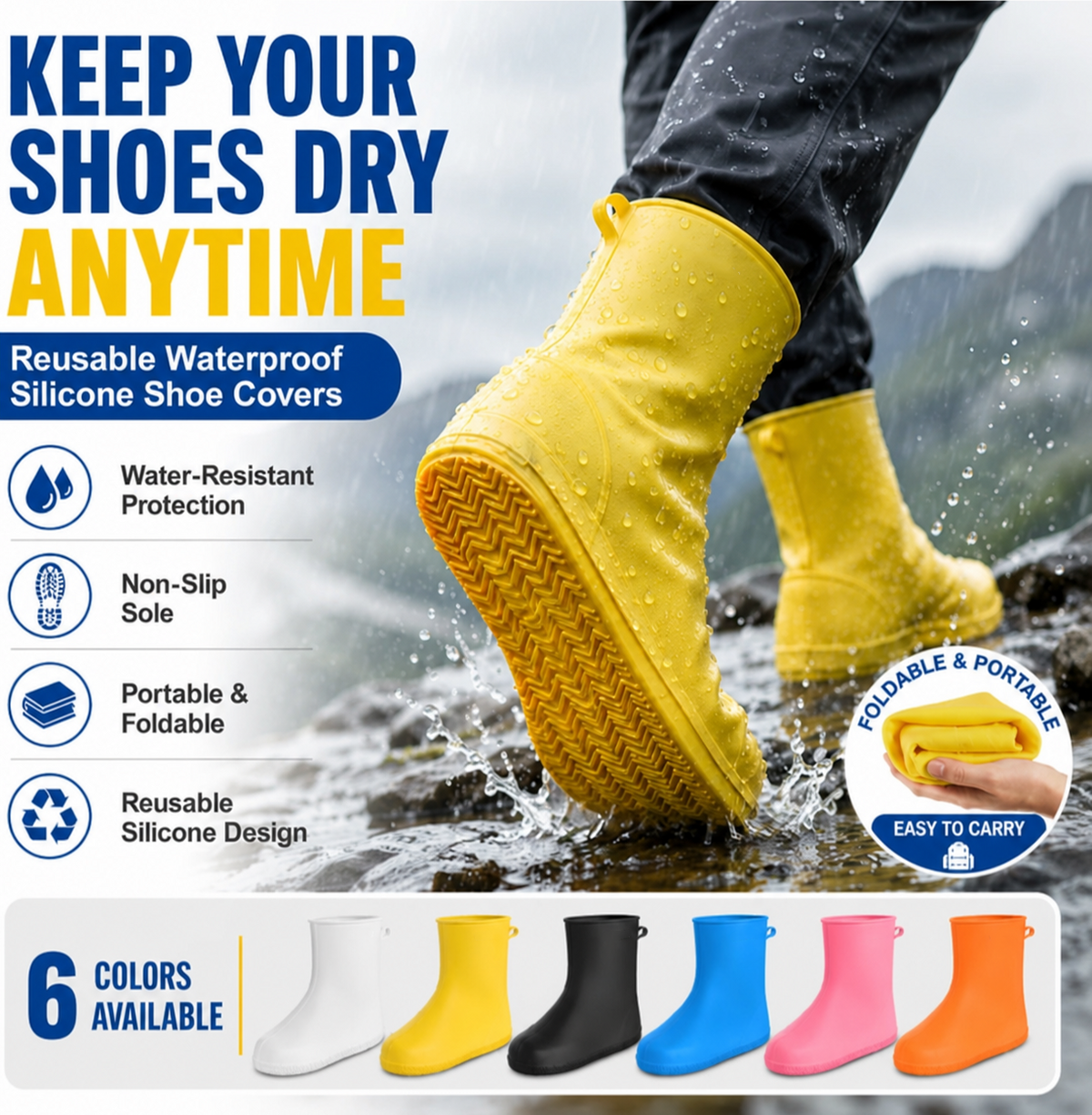 👟💧 Heavy-Duty Rain Shoe Covers — Waterproof, Anti-Slip & Foldable for Outdoor Adventures