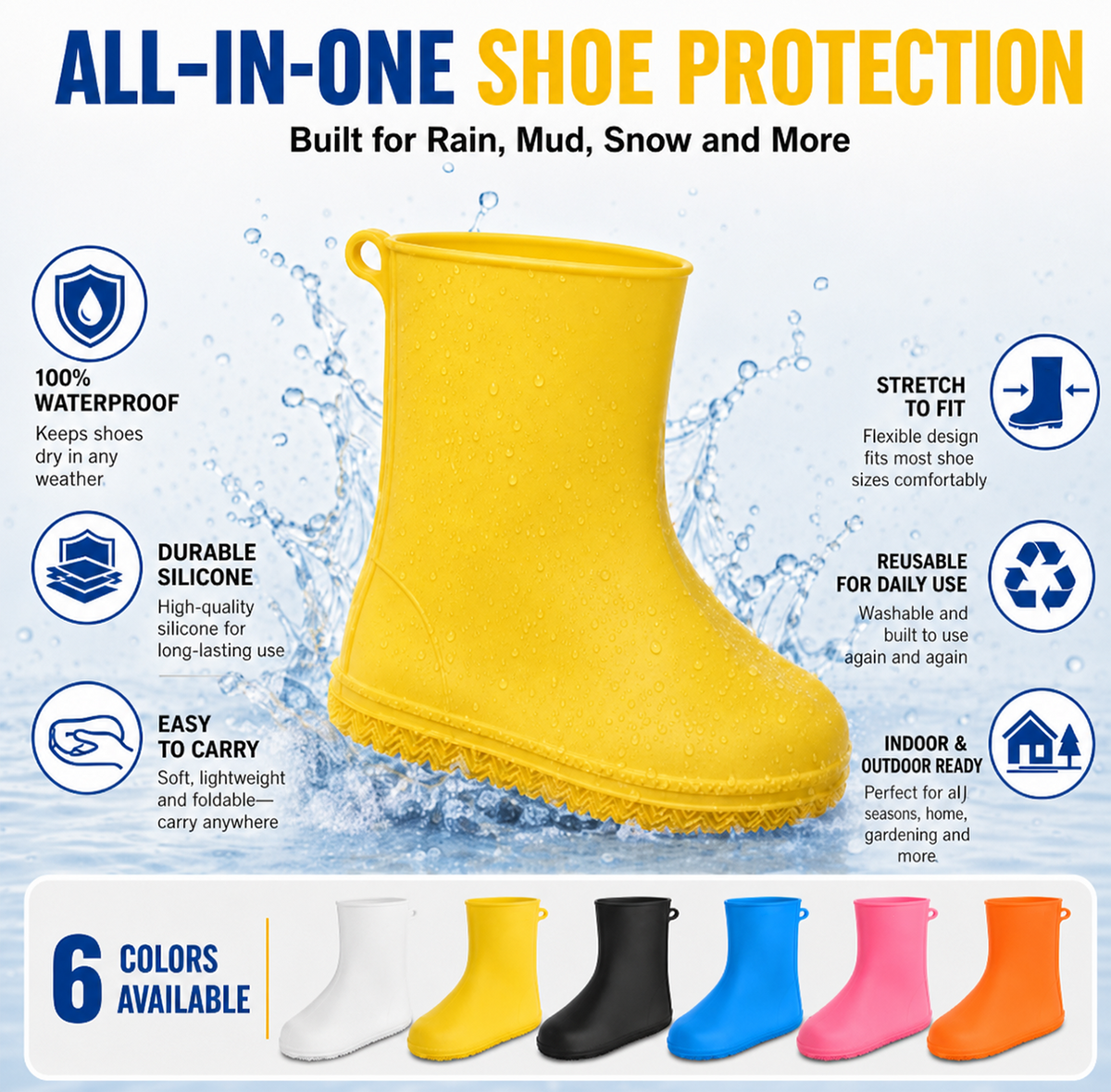 👟💧 Heavy-Duty Rain Shoe Covers — Waterproof, Anti-Slip & Foldable for Outdoor Adventures
