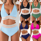 🔥S~4XL tilgjengelig🔥2025 Bikinisett med høy midje og magekontroll i fargeblok