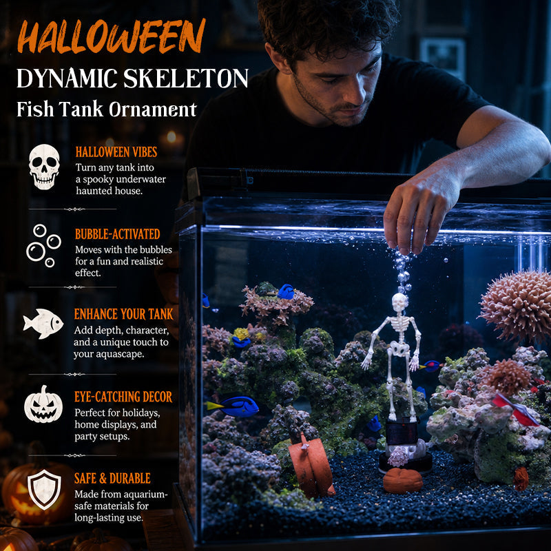 💀 Dynamisk skjelett-akvariedekorasjon til Halloween: Luftdrevet akvariedekorasjon!🐠