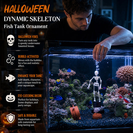 💀 Dynamisk skjelett-akvariedekorasjon til Halloween: Luftdrevet akvariedekorasjon!🐠