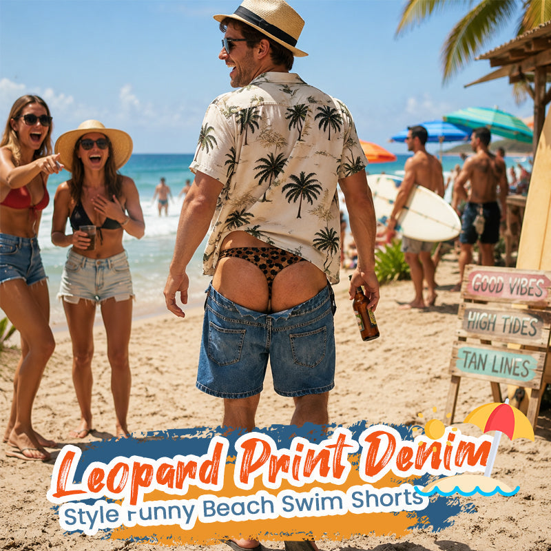 🐆 Morsomme badebukser i denimstil med leopardmønster: Originale badebukser! 🏖️