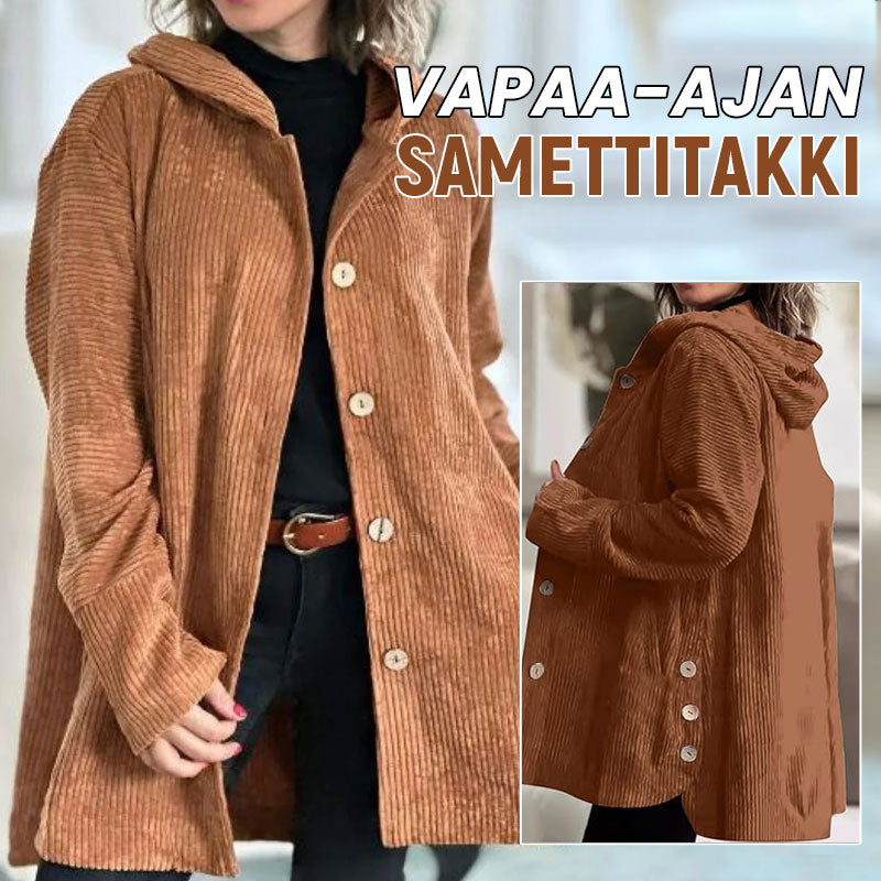 🍂 Avslappet fløyelsjakke med hette for høsten