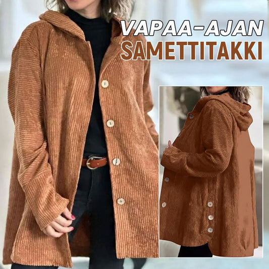 🍂 Avslappet fløyelsjakke med hette for høsten