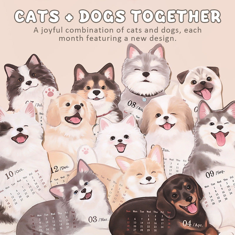📅🐾3D-skrivebordskalender med katt og hun