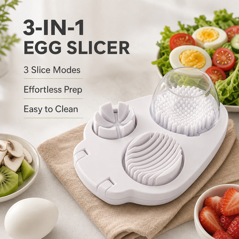🥚 3-i-1 multifunksjonell eggskjærer: Presisjonsskjærer for egg, frukt og jordbær! 🍓