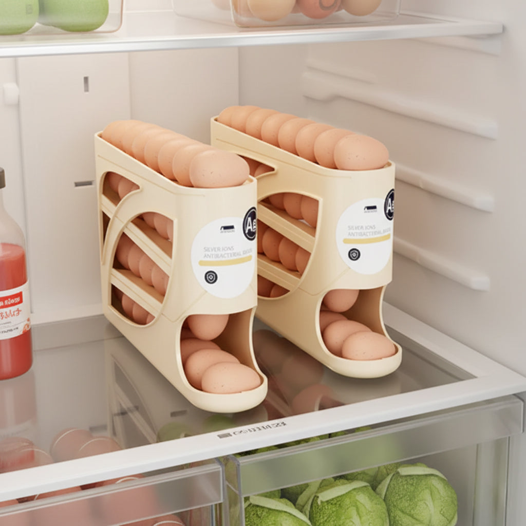 Rullende eggholder – plassbesparende oppbevaring i kjøleskapet (30 egg) 🥚