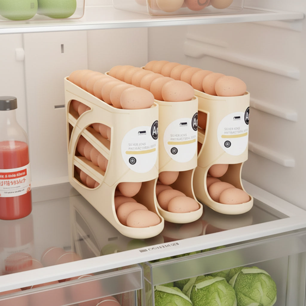 Rullende eggholder – plassbesparende oppbevaring i kjøleskapet (30 egg) 🥚