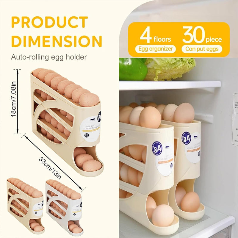 Rullende eggholder – plassbesparende oppbevaring i kjøleskapet (30 egg) 🥚