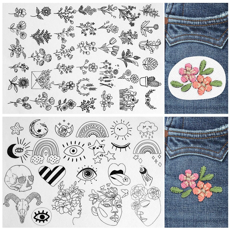 🔥Kjøp 1, få 1 gratis🌸Broderimønstre med blomsterlinjer og blomsterkanter – Broderi for nybegynner