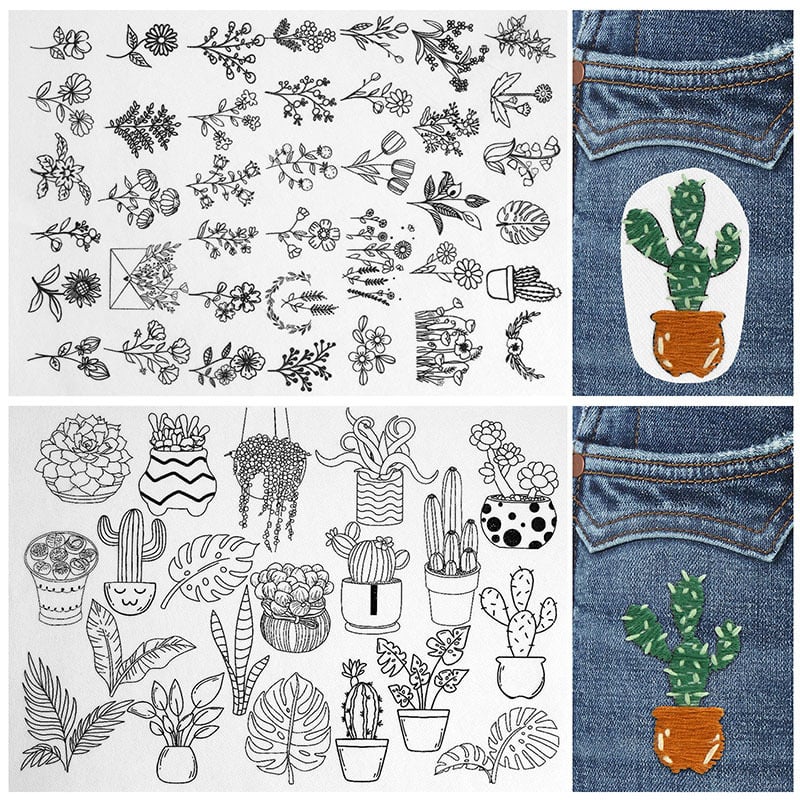 🔥Kjøp 1, få 1 gratis🌸Broderimønstre med blomsterlinjer og blomsterkanter – Broderi for nybegynner