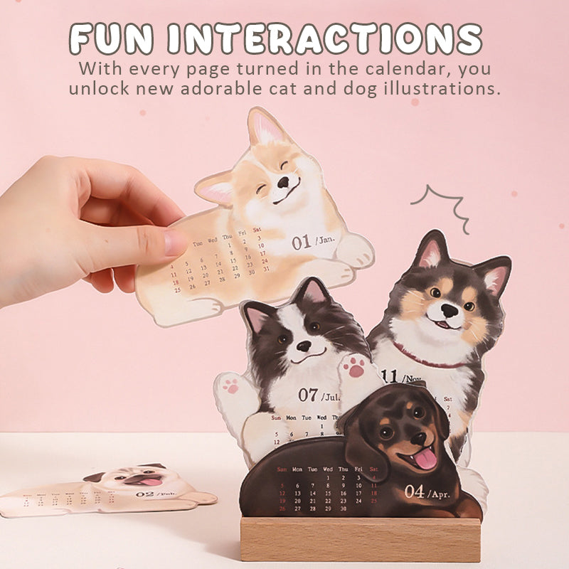 📅🐾3D-skrivebordskalender med katt og hun