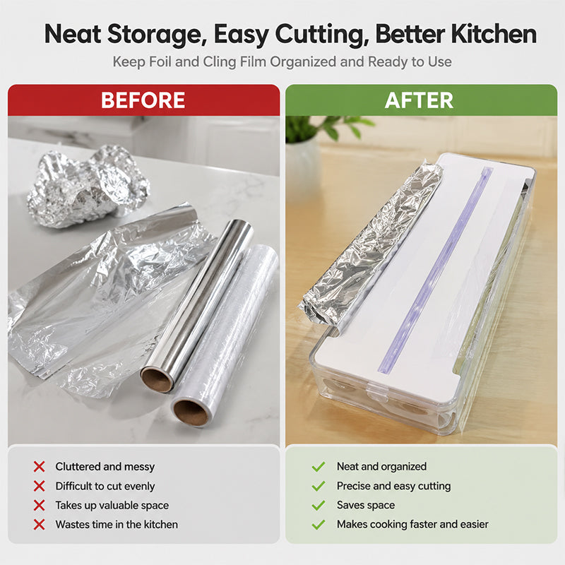 🍳 2-i-1-dispenser for aluminiumsfolie og plastfolie med skyvekutter! ✂️