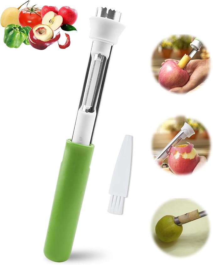 🍎 2-i-1 epleutkjerneverktøy i rustfritt stål: Fjerner fruktkjernen med én bevegelse! ✨