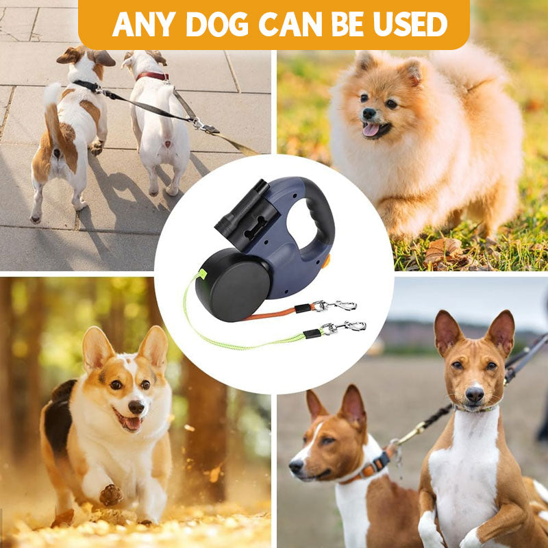 🐶Dobbelthodet uttrekkbart hundebånd – Gå tur med to hunder med letthet!🐾