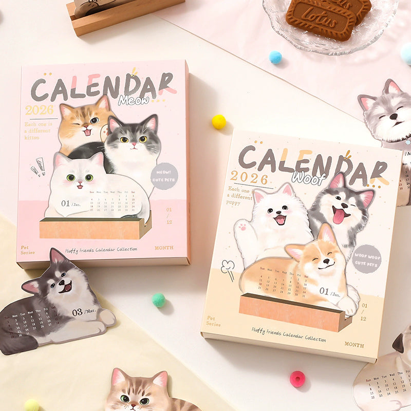 📅🐾3D-skrivebordskalender med katt og hun