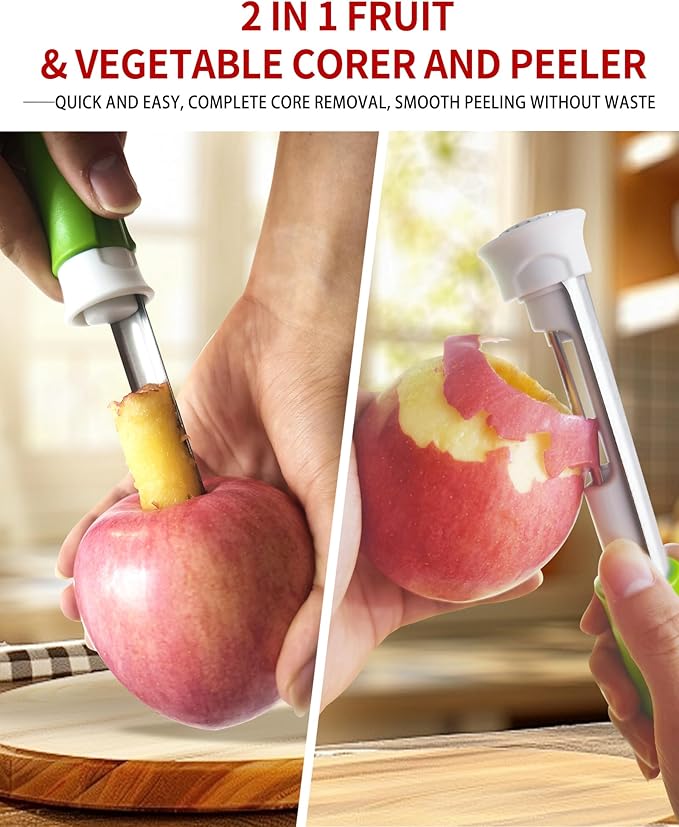 🍎 2-i-1 epleutkjerneverktøy i rustfritt stål: Fjerner fruktkjernen med én bevegelse! ✨