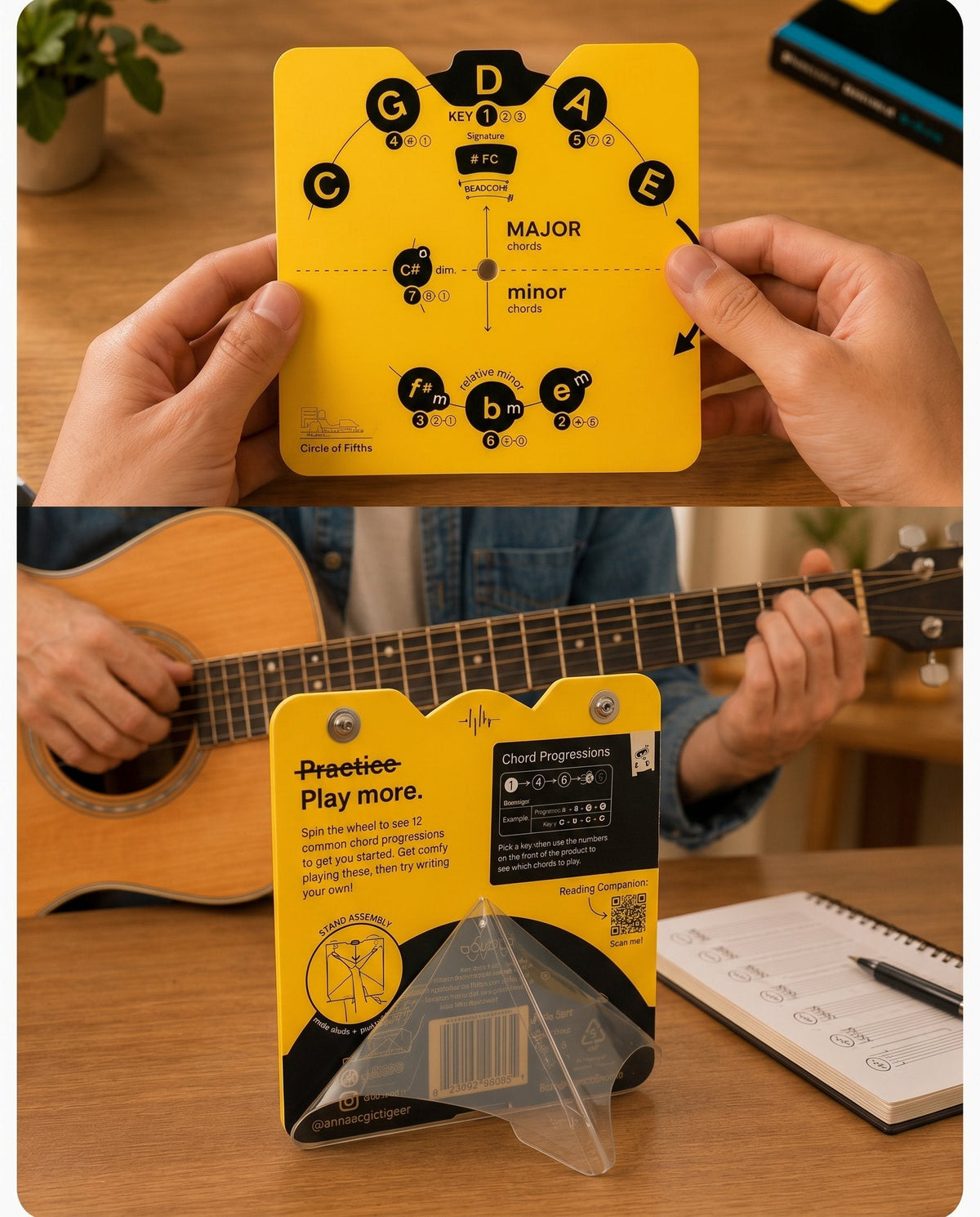 🎵 «Circle of Fifths»-sett med musikkteori-dekoderhjul: Et visuelt verktøy for akkorder og låtskriving! ✨