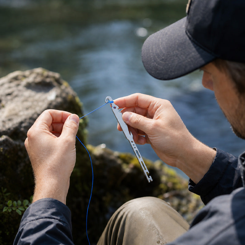 🎣 6-i-1 verktøy for å knyte fiskeknuter og fjerne kroker: Multiverktøy i rustfritt stål! 🐟