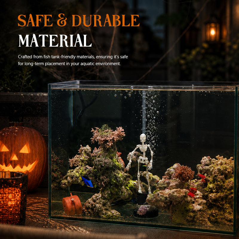 💀 Dynamisk skjelett-akvariedekorasjon til Halloween: Luftdrevet akvariedekorasjon!🐠