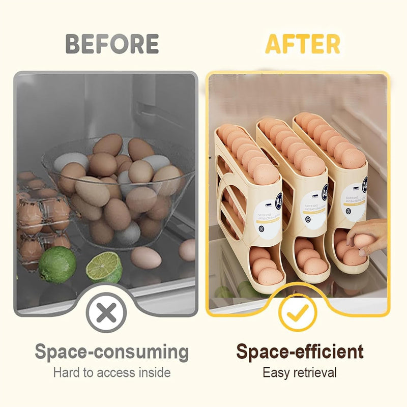 Rullende eggholder – plassbesparende oppbevaring i kjøleskapet (30 egg) 🥚