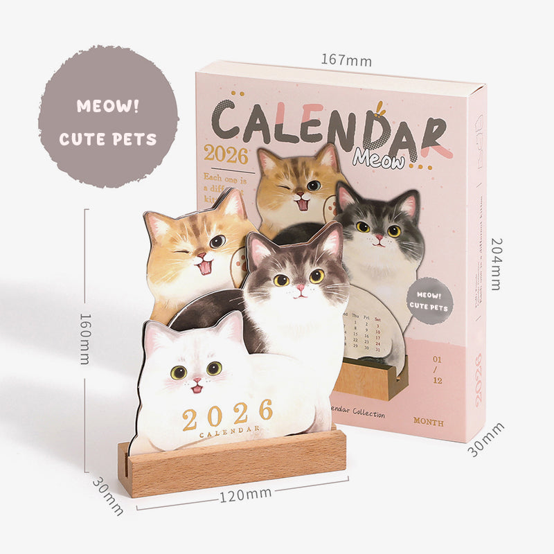 📅🐾3D-skrivebordskalender med katt og hun