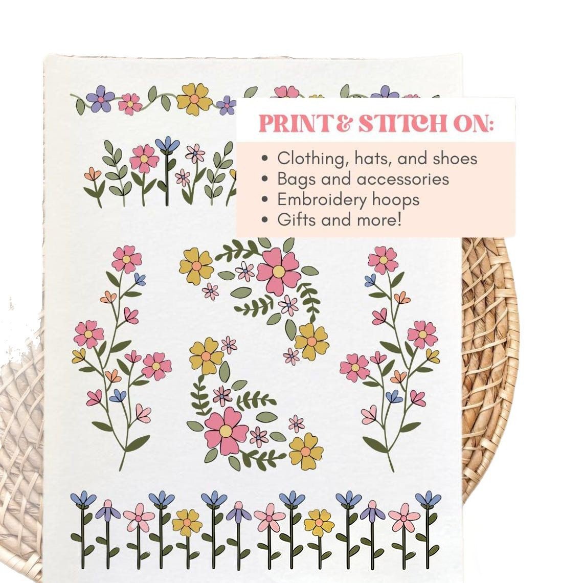 🔥Kjøp 1, få 1 gratis🌸Broderimønstre med blomsterlinjer og blomsterkanter – Broderi for nybegynner