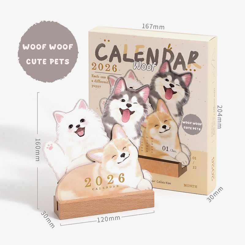 📅🐾3D-skrivebordskalender med katt og hun