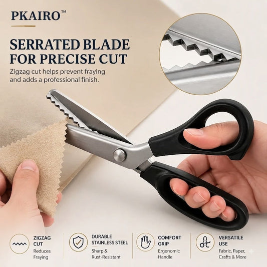 ✂️9,1" profesjonell saks i rustfritt stål med takkete blad – ✨Skarp saks med sikksakk-kant som forhindrer at stoffet fliser seg, til sying og håndverk
