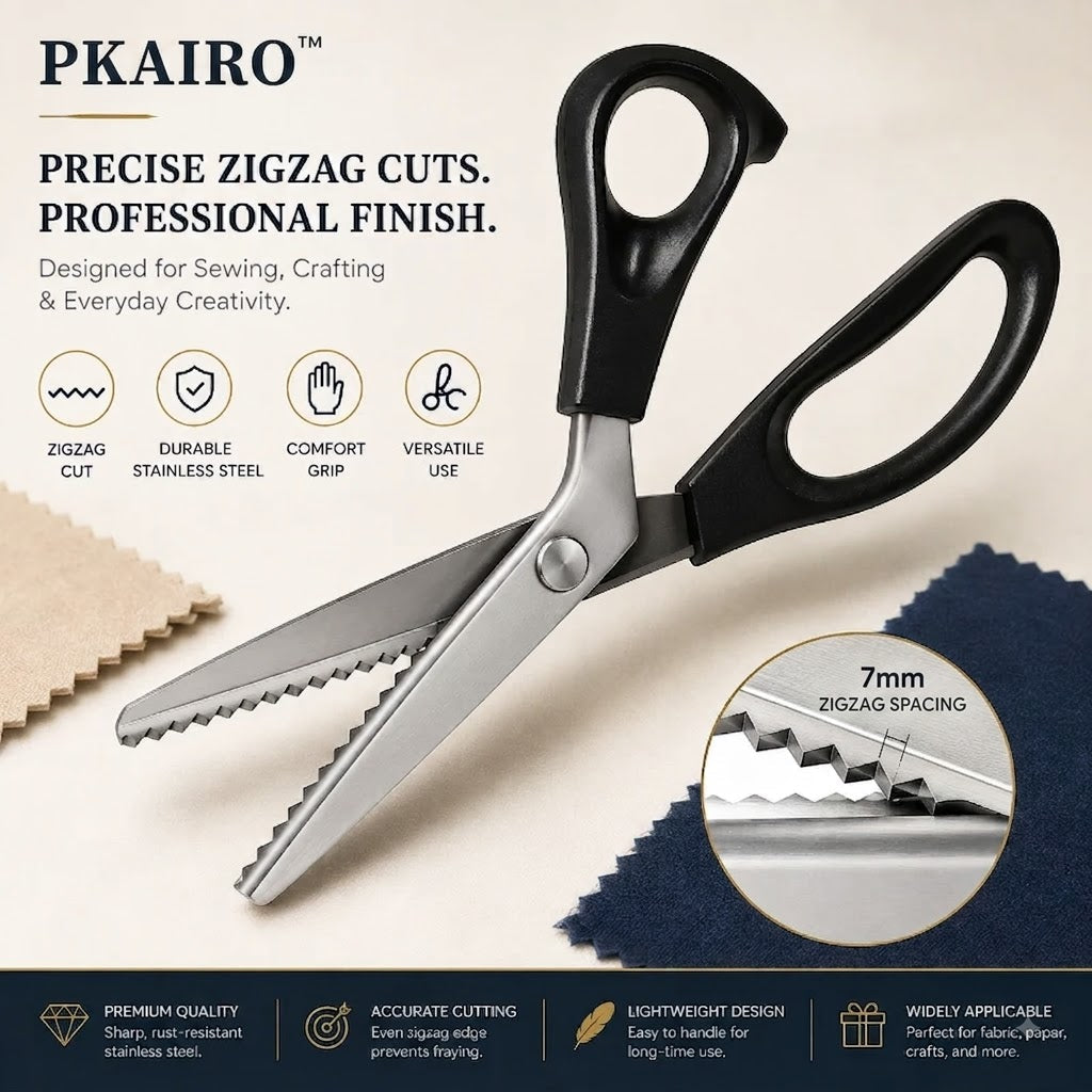 ✂️9,1" profesjonell saks i rustfritt stål med takkete blad – ✨Skarp saks med sikksakk-kant som forhindrer at stoffet fliser seg, til sying og håndverk