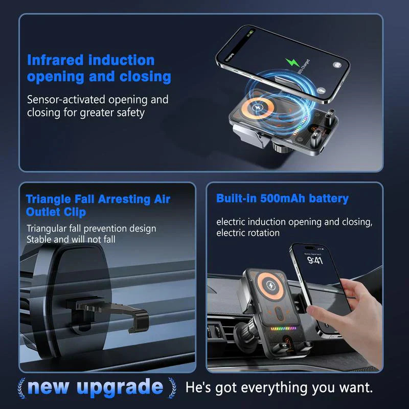 🔥HOT SALE 50 % RABATT🎁⚡Over 50 000 solgte! 📱Smart 2-i-1 roterende mobiltelefonholder og trådløs lader til bilen⚡