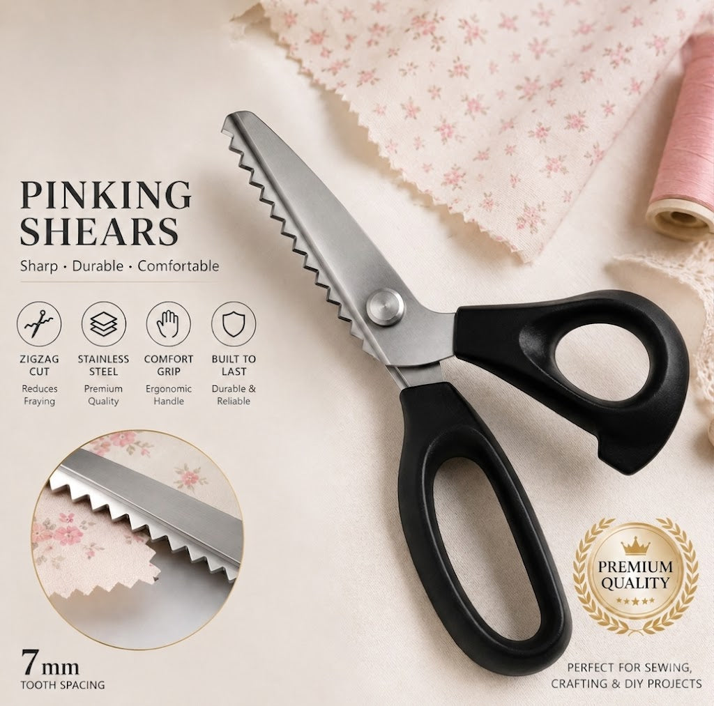 ✂️9,1" profesjonell saks i rustfritt stål med takkete blad – ✨Skarp saks med sikksakk-kant som forhindrer at stoffet fliser seg, til sying og håndverk