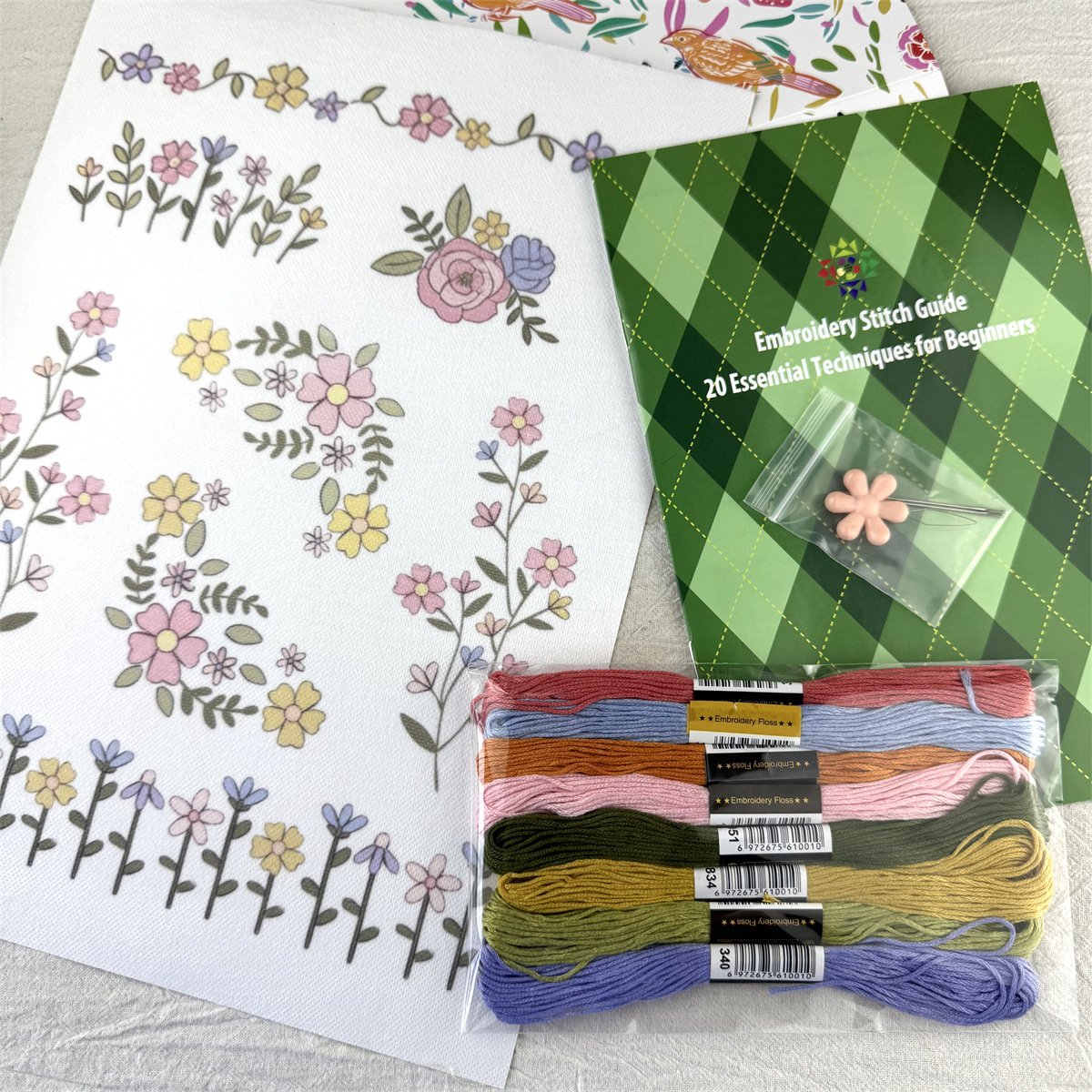 🔥Kjøp 1, få 1 gratis🌸Broderimønstre med blomsterlinjer og blomsterkanter – Broderi for nybegynner