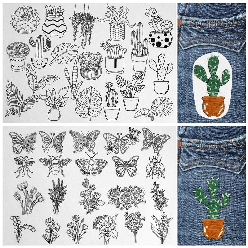 🔥Kjøp 1, få 1 gratis🌸Broderimønstre med blomsterlinjer og blomsterkanter – Broderi for nybegynner