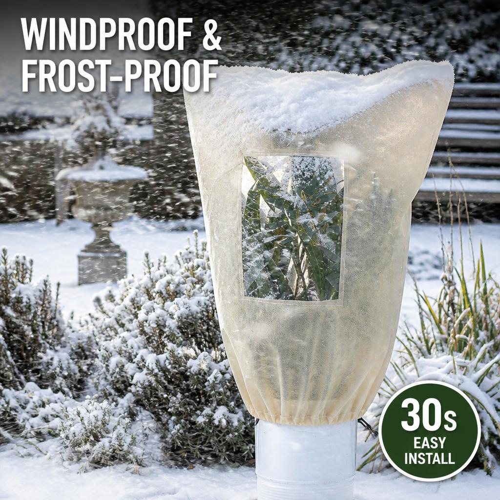 🌿❄️ Vinterbeskyttelsesduk til planter — Pustende frostbeskyttelse med vindu, kan brukes på nytt