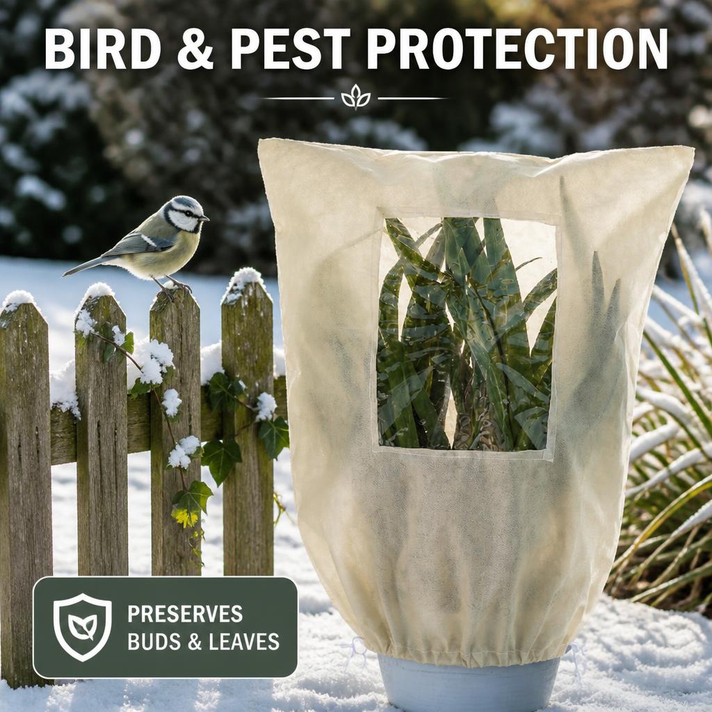 🌿❄️ Vinterbeskyttelsesduk til planter — Pustende frostbeskyttelse med vindu, kan brukes på nytt
