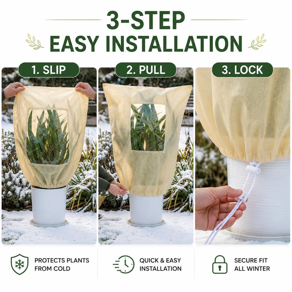 🌿❄️ Vinterbeskyttelsesduk til planter — Pustende frostbeskyttelse med vindu, kan brukes på nytt
