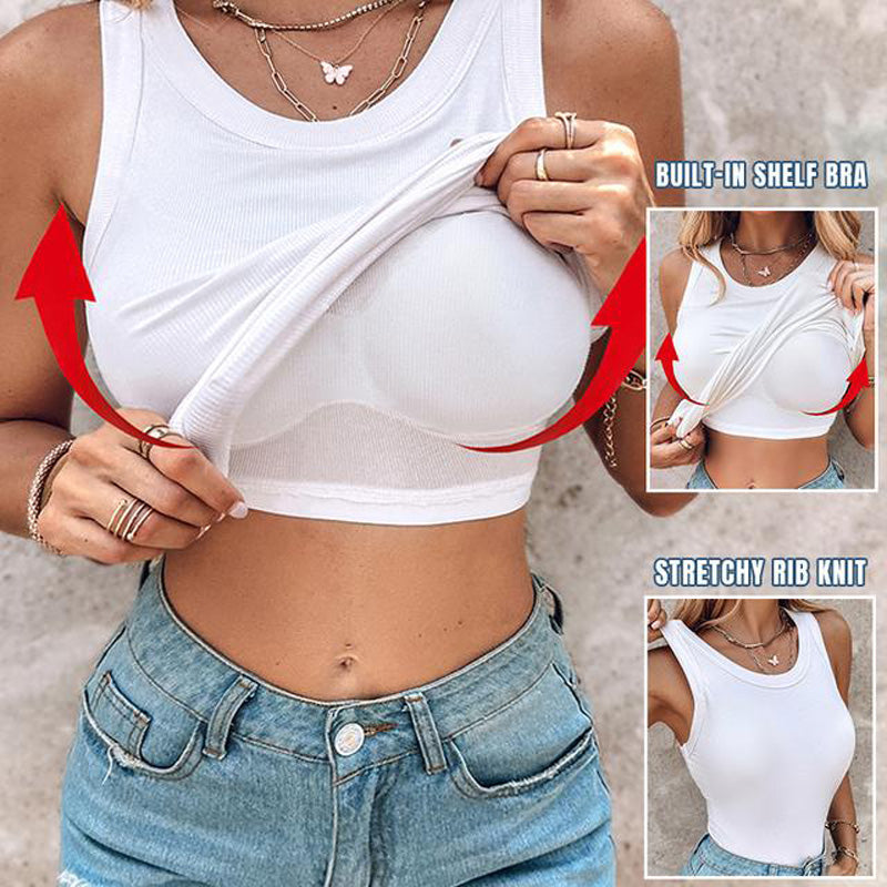 ⌛Denne ukens spesialtilbud🥰 Ribbet tanktopp med BH for kvinner 🥰