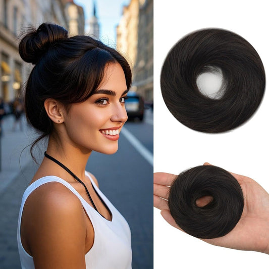 💇‍♀️ Scrunchie til uordentlig hårknute: Forlengelse til hårknuten i syntetisk hår som gir øyeblikkelig volum! ✨🌸